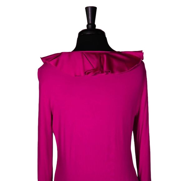 Ralph Lauren Women's Blouse Pink Satin Ruffle Stretch V-Neck 3/4 Sleeve Top L - Picture 7 of 9